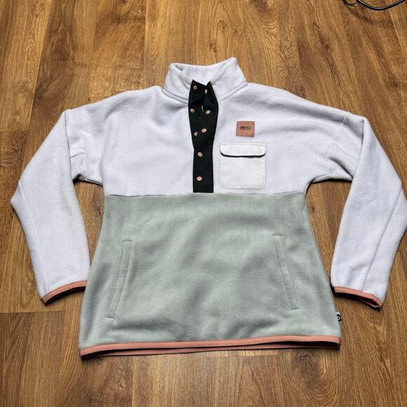 Picture Organic Arcca 1/4 Snap Fleece Sweatshirt Gray Lavender Womens Size Large - Picture 10 of 12